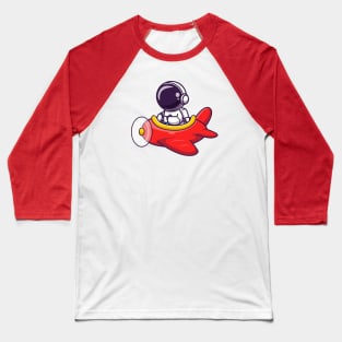 Cute Astronaut Driving Plane Cartoon Baseball T-Shirt